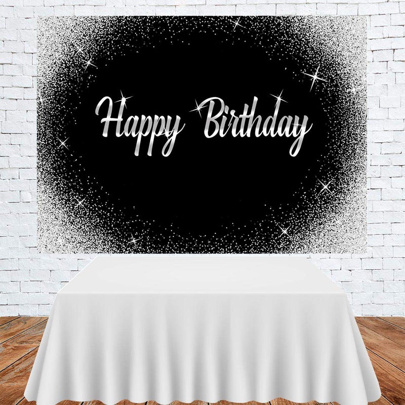 LoveInM Happy Birthday Backdrop Glitter Silver Dots and Black Photography Background 7x5ft Birthday Party Decorations Banner for Any Age Men Women - Image 3